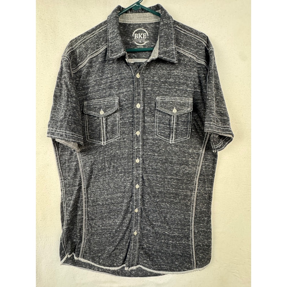 BKE Button Up Shirt Mens XL Gray B9061 Standard Fit Short Sleeve Contrast Stitch